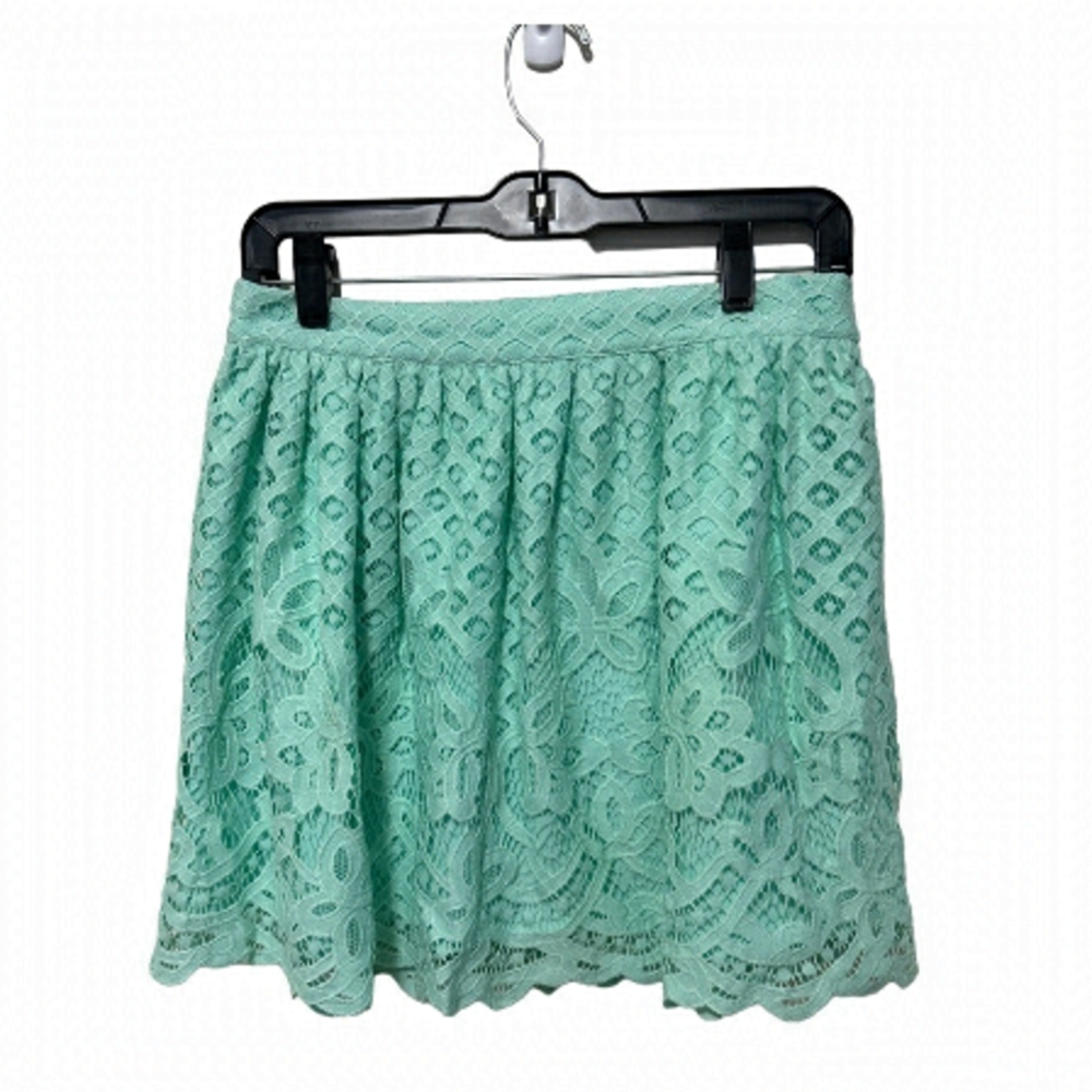 Forever21 Green Casual\Dressy Trendy Lined Mini Lace Gathered Waist Skirt Large